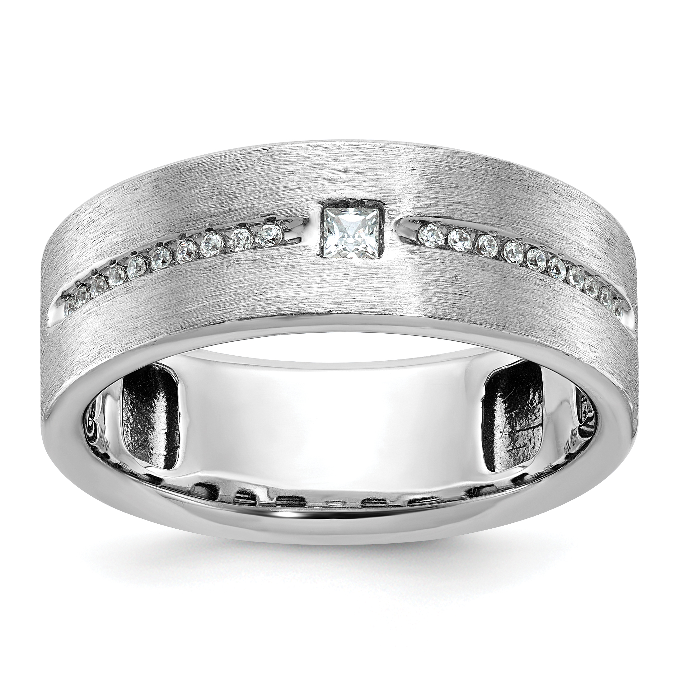IBGoodman 14k White Gold Men's Polished and Satin 1/5 Carat AA Quality Diamond Ring (B63650-4WAA)