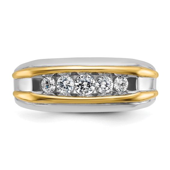 14k Two-Tone Gold 1/2 ctw Men's Polished 5-stone Diamond Ring