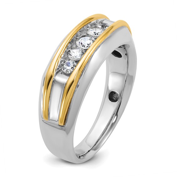 14k Two-Tone Gold 1/2 ctw Men's Polished 5-stone Diamond Ring