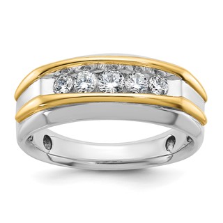 14k Two-Tone Gold 1/2 ctw Men's Polished 5-stone Diamond Ring