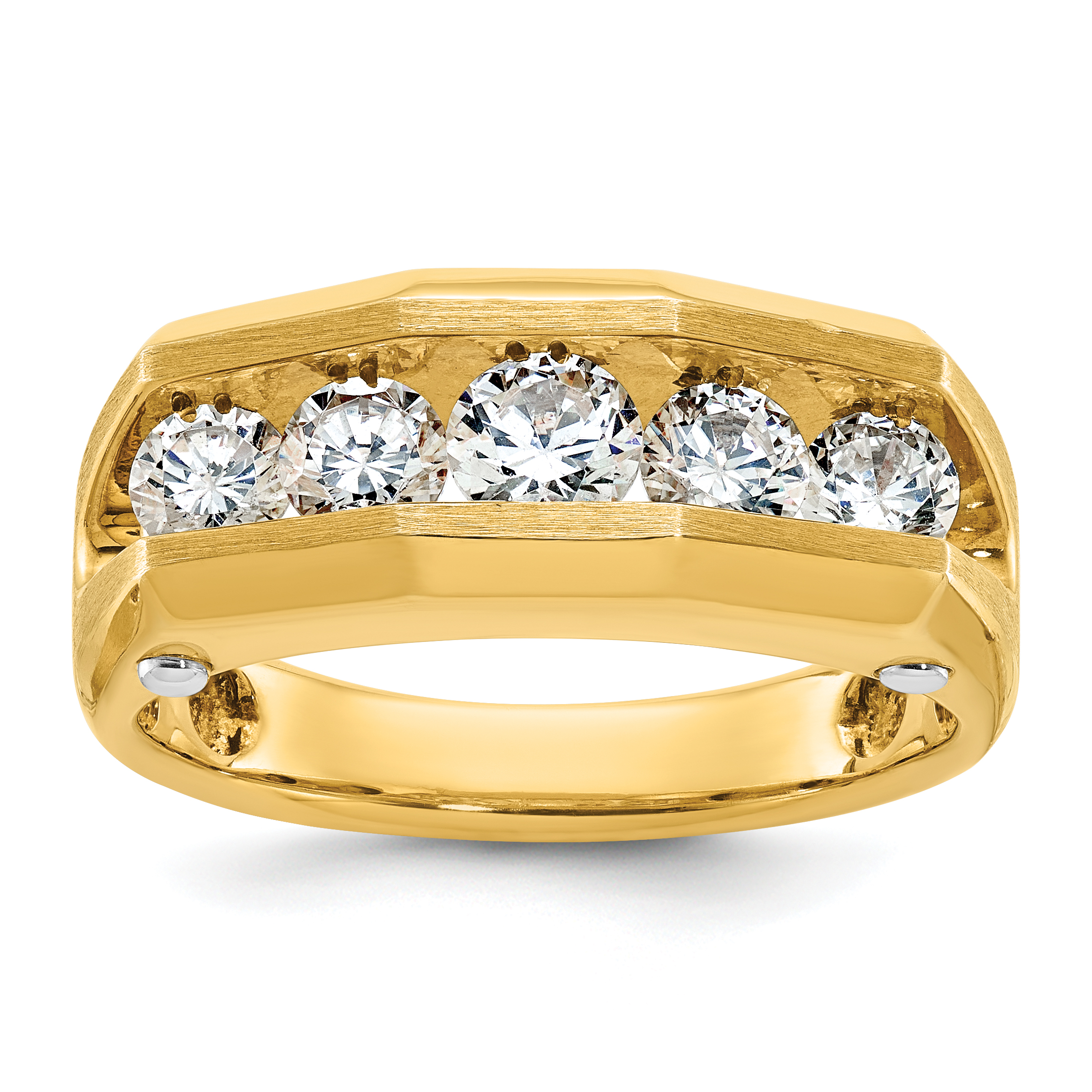 IBGoodman 14k Two-tone 1 1/2 carat Lab Grown Diamond VS/SI+ G+ Five Stone Polished and Satin Men's Ring (B63691-4YWLG)