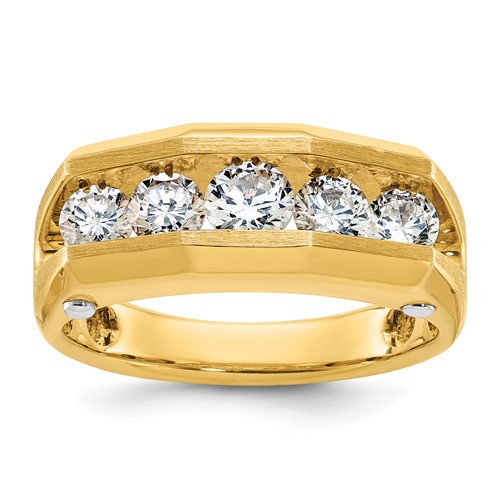 IBGoodman 14K Two-tone 1.50 Carat Lab Grown Diamond VS SI+ G+ Five Stone Polished and Satin Men's Ring