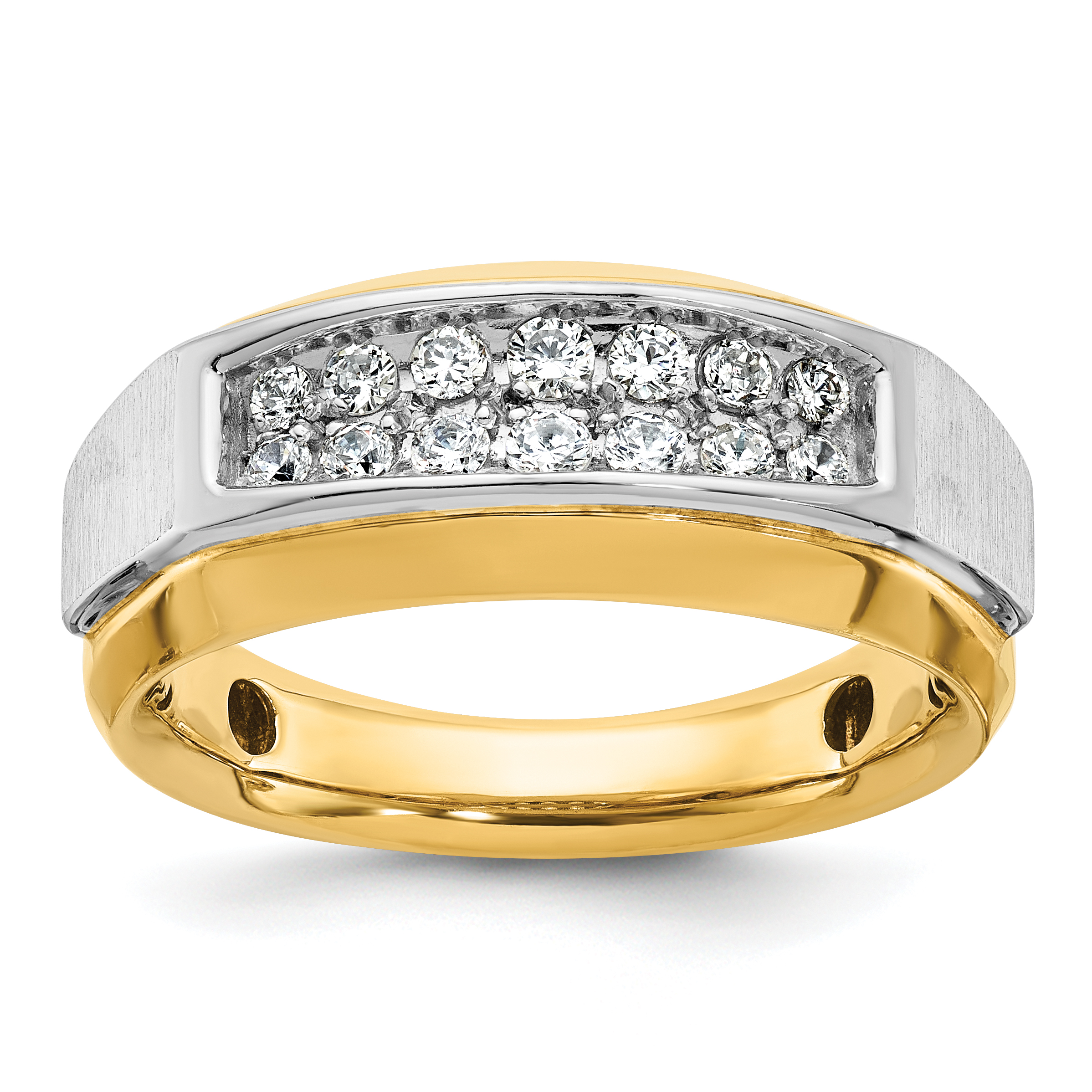 14k Two-tone IBGoodman Men's Polished and Satin 2-Row 1/2 Carat AA Quality Diamond Ring (B63694-4YWAA)