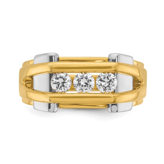 IBGoodman 14k Two-tone 1/2 carat Lab Grown Diamond VS/SI+ G+ Three Stone Complete Men's Ring