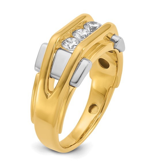 IBGoodman 14k Two-tone 1/2 carat Lab Grown Diamond VS/SI+ G+ Three Stone Complete Men's Ring