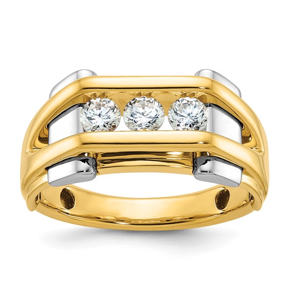 IBGoodman 14k Two-tone 1/2 carat Lab Grown Diamond VS/SI+ G+ Three Stone Complete Men's Ring