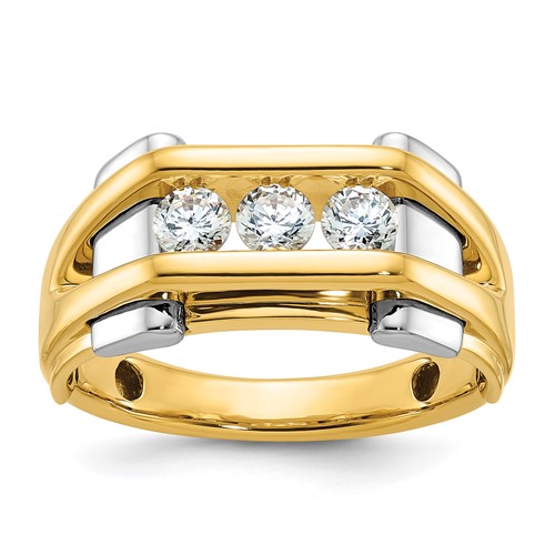 IBGoodman 14K Two-tone 0.50 Carat Lab Grown Diamond VS SI+ G+ Three Stone Complete Men's Ring