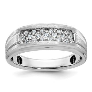 IBGoodman 14k White Gold Men's Polished Satin and Grooved Ring Mounting