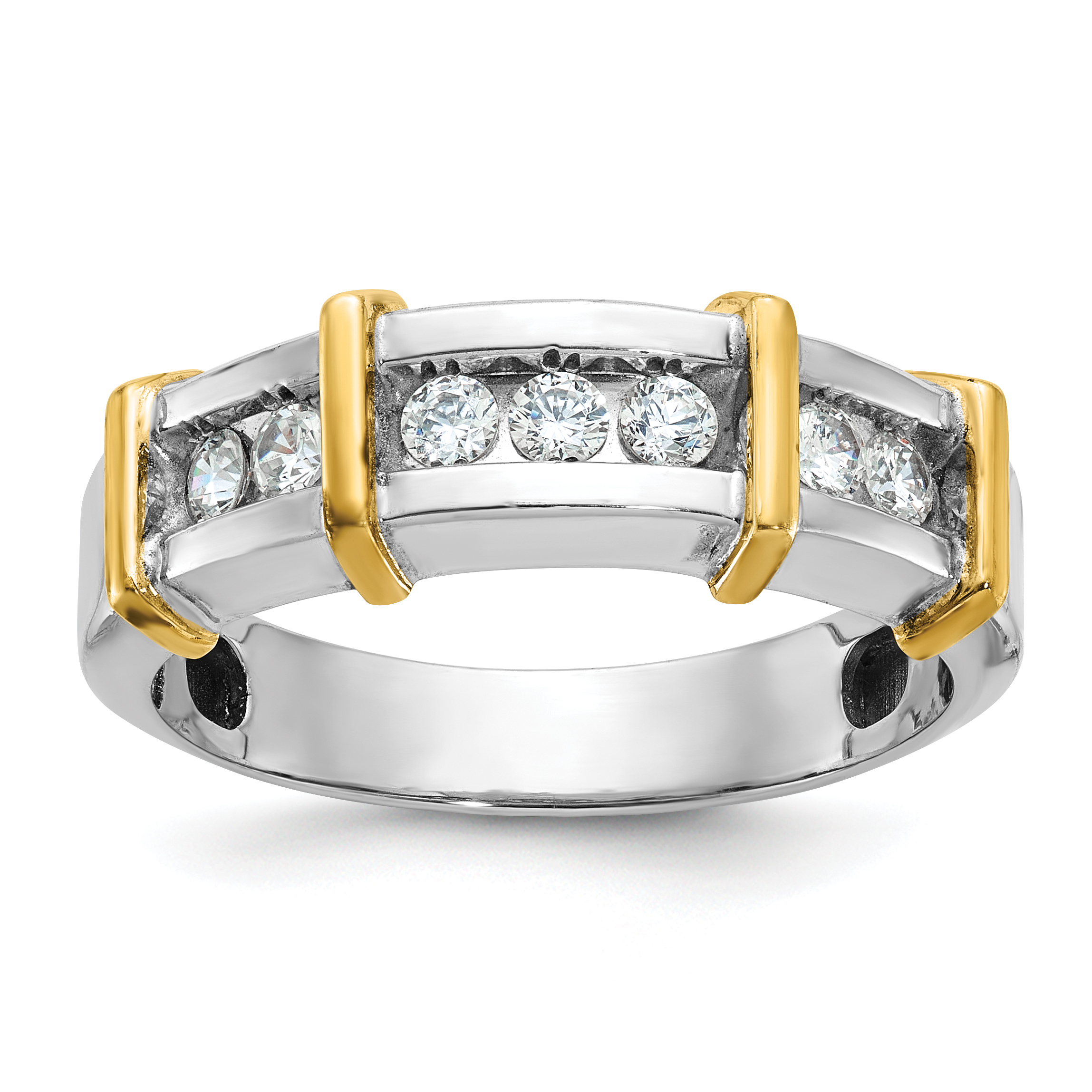 IBGoodman 14k Two-tone Men's Polished 7-Stone 1/2 Carat AA Quality Diamond Ring (B63763-4WYAA)