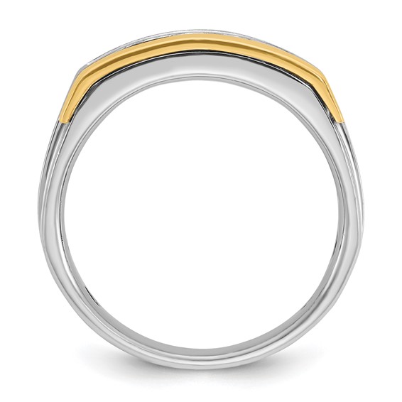 IBGoodman 14k Two-tone Men's Polished Satin and Grooved Square 5-Stone 1 Carat AA Quality Diamond Ring