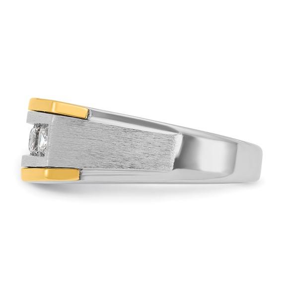 IBGoodman 14k Two-tone Men's Polished Satin and Grooved Square 5-Stone 1 Carat AA Quality Diamond Ring