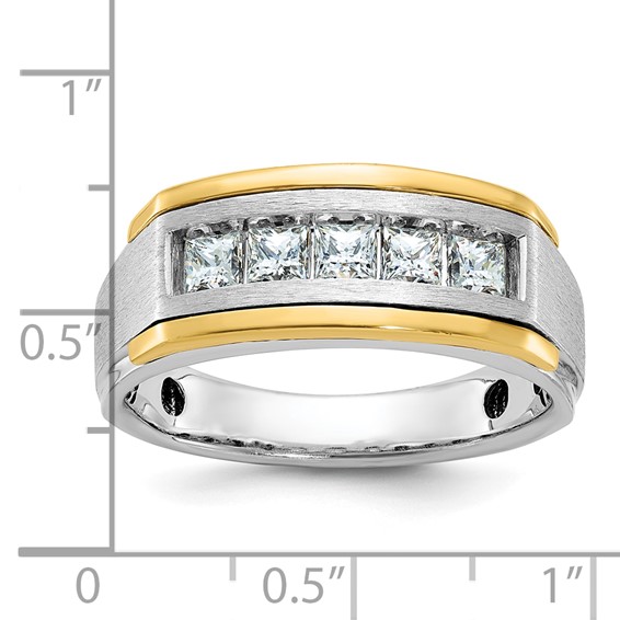 IBGoodman 14k Two-tone Men's Polished Satin and Grooved Square 5-Stone 1 Carat AA Quality Diamond Ring