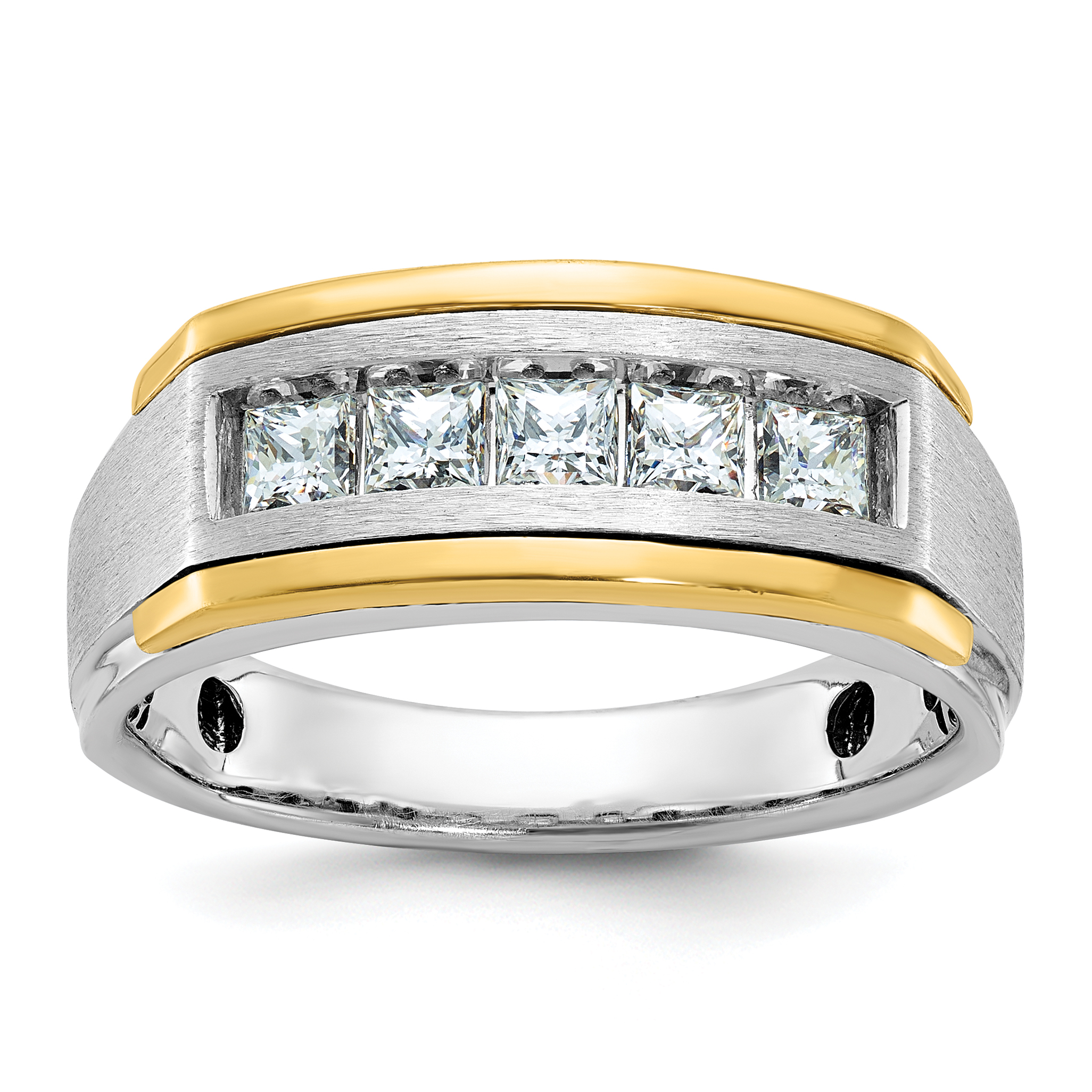 IBGoodman 14k Two-tone Men's Polished Satin and Grooved Square 5-Stone 1 Carat AA Quality Diamond Ring (B63774-4WYAA)