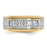 IBGoodman 14K Two-tone 1 Carat Lab Grown Diamond VS SI+ G+ Five Stone Complete Polished Satin and Grooved Men's Ring view 4