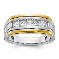 IBGoodman 14K Two-tone 1 Carat Lab Grown Diamond VS SI+ G+ Five Stone Complete Polished Satin and Grooved Men's Ring view 1