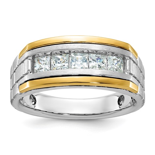 IBGoodman 14K Two-tone 1 Carat Lab Grown Diamond VS SI+ G+ Five Stone Complete Polished Satin and Grooved Men's Ring