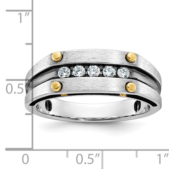 IBGoodman 10k Two-tone with Black Rhodium Men's Polished Satin and Grooved 5-Stone 1/4 Carat A Quality Diamond Ring