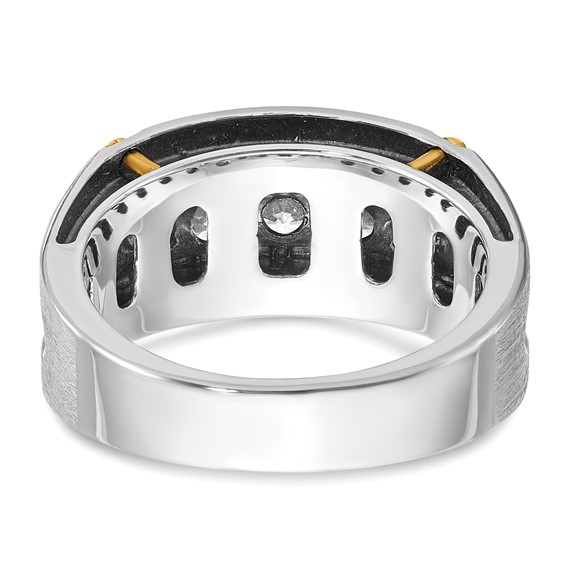 IBGoodman 10k Two-tone with Black Rhodium Men's Polished Satin and Grooved 5-Stone 1 Carat A Quality Diamond Ring