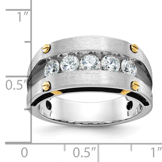 IBGoodman 10k Two-tone with Black Rhodium Men's Polished Satin and Grooved 5-Stone 1 Carat A Quality Diamond Ring
