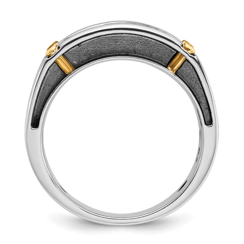 IBGoodman 14k Two-tone with Black Rhodium 1 carat Lab Grown Diamond VS/SI+ G+ Five Stone Complete Polished Satin and Grooved Men's Ring