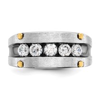 IBGoodman 14K Two-tone Ring with Black Rhodium 1 Carat Lab Grown Diamond VS SI+ G+ Five Stone Complete Polished Satin and Grooved Men's view 4