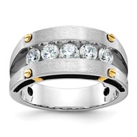 IBGoodman 14K Two-tone Ring with Black Rhodium 1 Carat Lab Grown Diamond VS SI+ G+ Five Stone Complete Polished Satin and Grooved Men's view 1