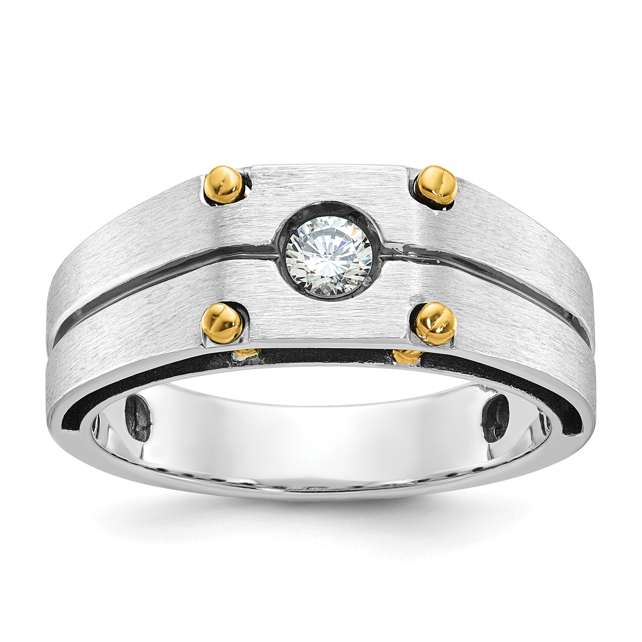 14k Two-tone IBGoodman Men's Polished and Satin 1/5 carat Diamond Complete Ring (B63783-4WYAA)