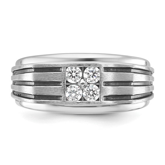 IBGoodman 14k White Gold with Black Rhodium 1/3 carat Lab Grown Diamond VS/SI+ G+ Complete Polished and Grooved Men's Ring