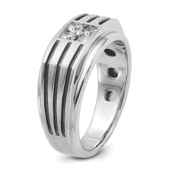 IBGoodman 14k White Gold with Black Rhodium 1/3 carat Lab Grown Diamond VS/SI+ G+ Complete Polished and Grooved Men's Ring