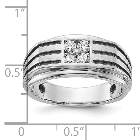 IBGoodman 14k White Gold with Black Rhodium 1/3 carat Lab Grown Diamond VS/SI+ G+ Complete Polished and Grooved Men's Ring