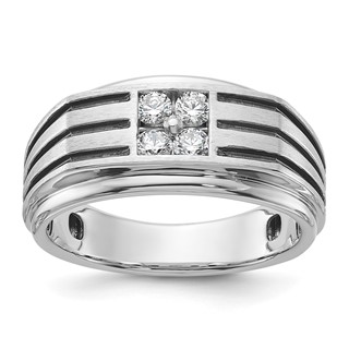 IBGoodman 14k White Gold with Black Rhodium 1/3 carat Lab Grown Diamond VS/SI+ G+ Complete Polished and Grooved Men's Ring
