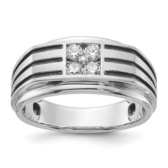 IBGoodman 14k White Gold with Black Rhodium 1/3 carat Lab Grown Diamond VS/SI+ G+ Complete Polished and Grooved Men's Ring