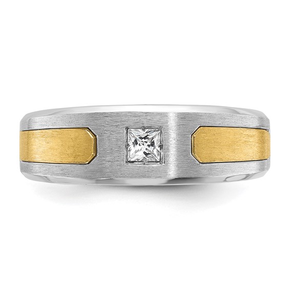 IB Goodman 14k Two-tone Mens Polished and Satin 1/5 carat Diamond Complete Ring