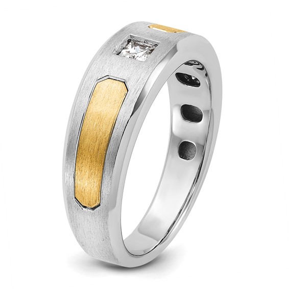 IB Goodman 14k Two-tone Mens Polished and Satin 1/5 carat Diamond Complete Ring