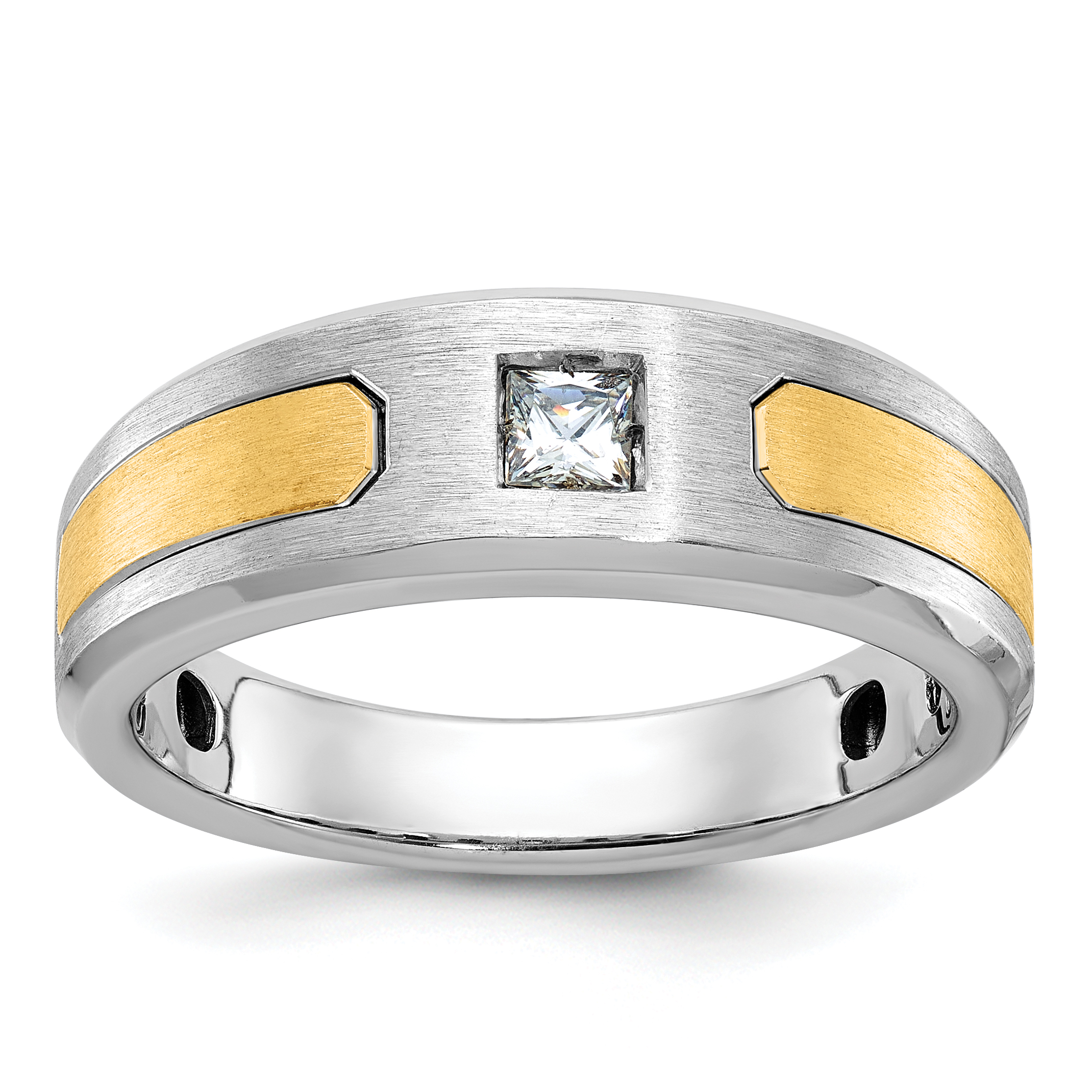 14k Two-tone IBGoodman Men's Polished and Satin 1/5 carat Diamond Complete Ring (B63791-4WYAA)