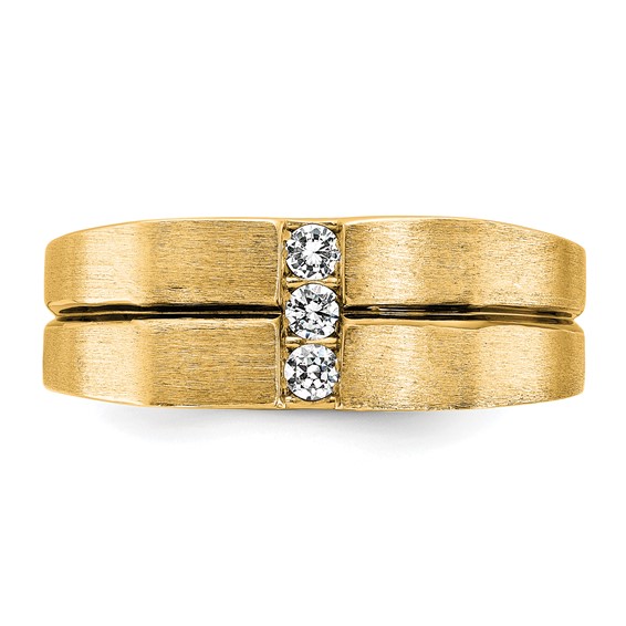 IBGoodman 10k White Gold with Black Rhodium Men's Satin and Grooved 3-Stone 1/5 Carat A Quality Diamond Ring