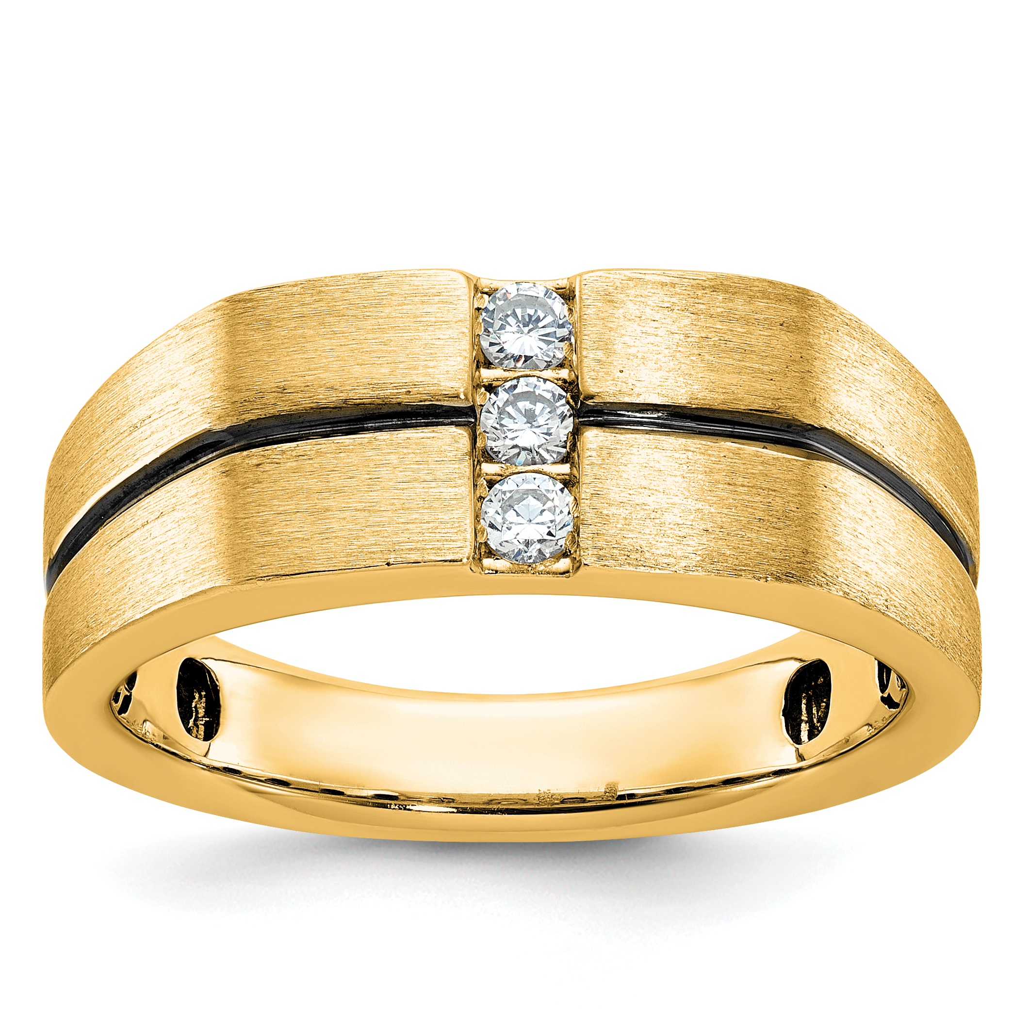 IBGoodman 10k White Gold with Black Rhodium Men's Satin and Grooved 3-Stone 1/5 Carat A Quality Diamond Ring (B63794-0YA)