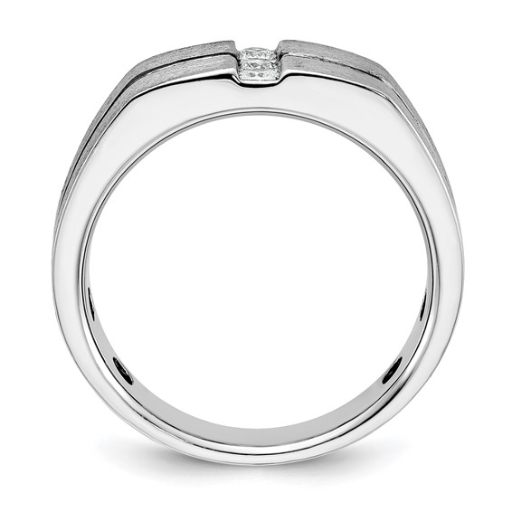 IBGoodman 14k White Gold Satin and Grooved Three Stone Men's Ring Mounting