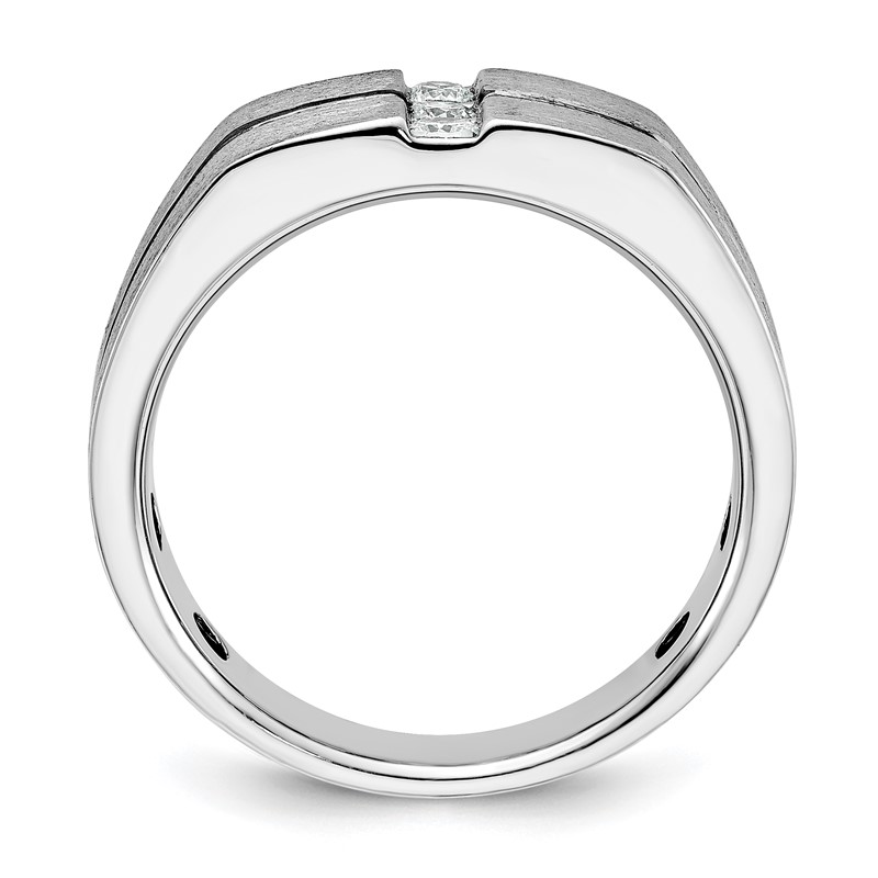 IBGoodman 14k White Gold with Black Rhodium 1/5 carat Lab Grown Diamond VS/SI+ G+ Complete Satin and Grooved Three Stone Men's Ring