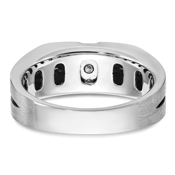 IBGoodman 14k White Gold Satin and Grooved Three Stone Men's Ring Mounting