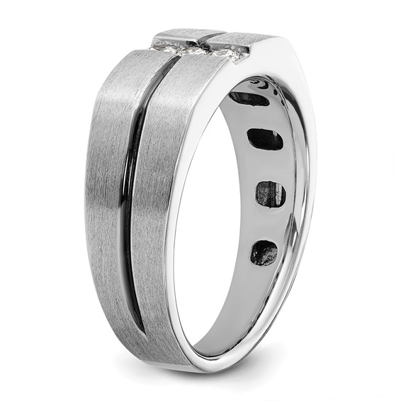 IBGoodman 14k White Gold Satin and Grooved Three Stone Men's Ring Mounting