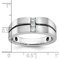IBGoodman 14K White Gold Satin and Grooved Three Stone Men's Ring Mounting view 3