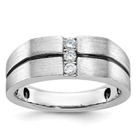 IBGoodman 14K White Gold Ring with Black Rhodium 0.20 Carat Lab Grown Diamond VS SI+ G+ Complete Satin and Grooved Three Stone Men's view 1