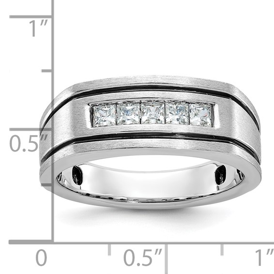 IBGoodman 14k White Gold with Black Rhodium Men's Polished Satin and Grooved Square 5-Stone 1/2 Carat AA Quality Diamond Ring