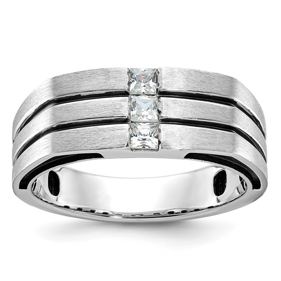 IB Goodman 14k White Gold with Black Rhodium Mens Satin 1/3 carat Diamond Complete Ring