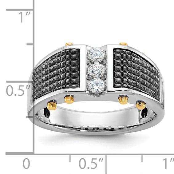 IBGoodman 14k Two-tone with Black Rhodium Men's Polished and Textured 3-Stone 1/4 Carat AA Quality Diamond Ring