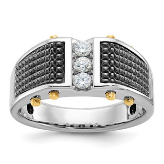 IBGoodman 14k Two-tone with Black Rhodium Men's Polished and Textured 3-Stone 1/4 Carat AA Quality Diamond Ring