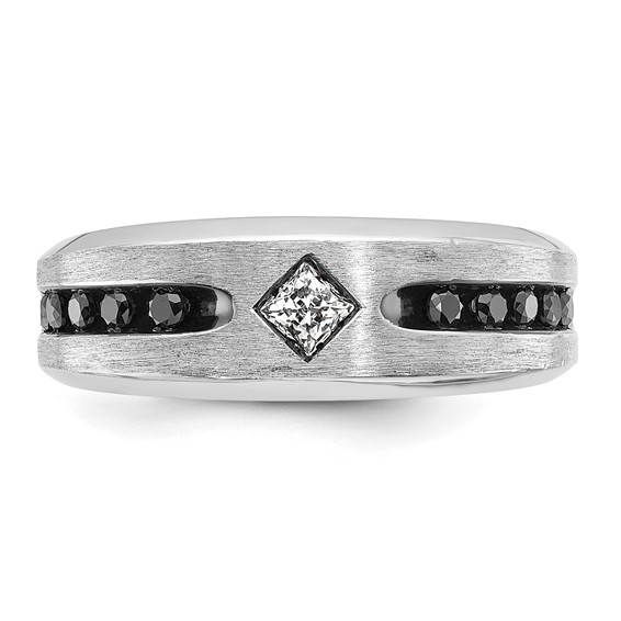 IBGoodman 14k White Gold with Black Rhodium Polished Satin and Grooved 1/2 Carat Lab Grown Black and White Diamond Ring