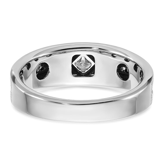 IBGoodman 14k White Gold with Black Rhodium Polished Satin and Grooved 1/2 Carat Lab Grown Black and White Diamond Ring
