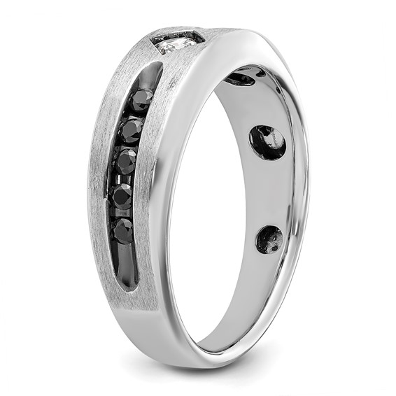 IBGoodman 14k White Gold with Black Rhodium Polished Satin and Grooved 1/2 Carat Lab Grown Black and White Diamond Ring